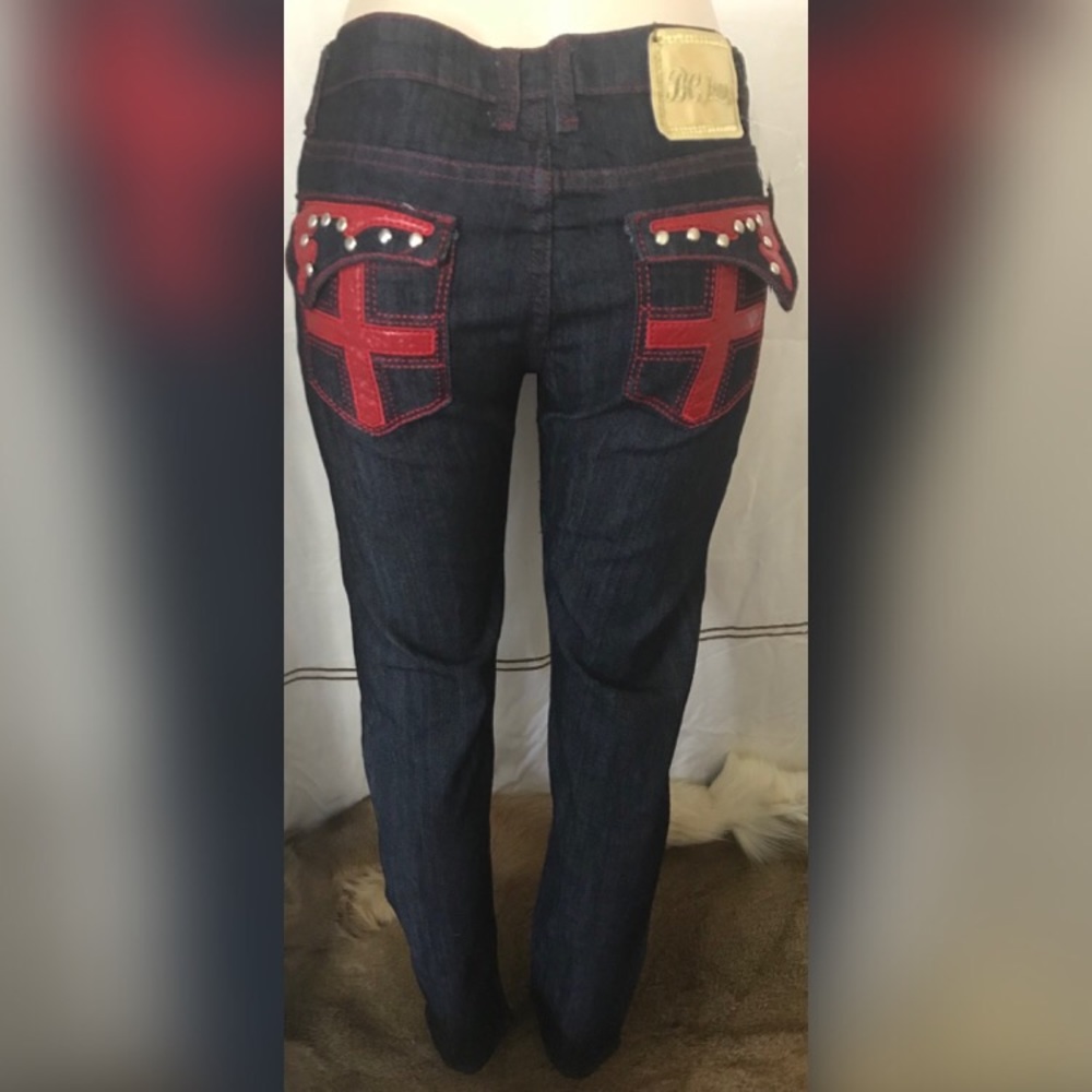 BC Jeans Navy Blue with Red Embellished Jeans - Picture 5 of 8